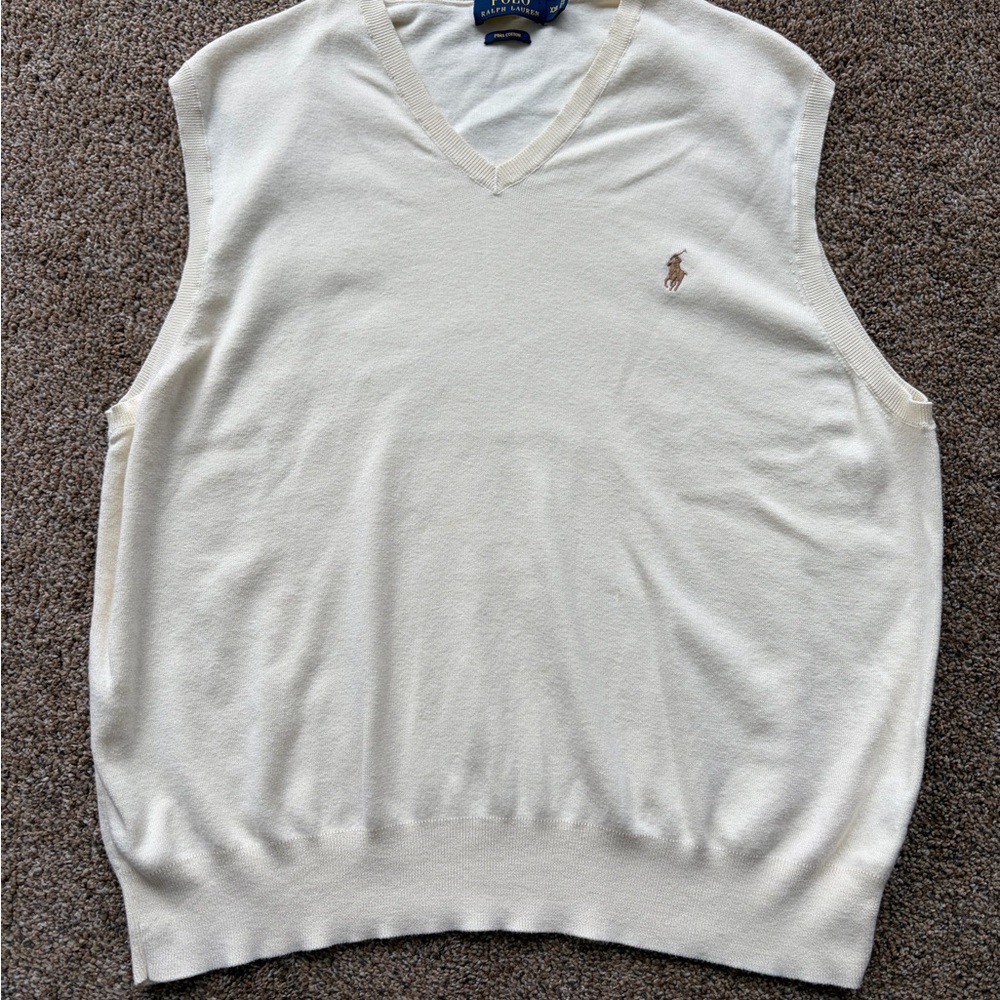 Polo Ralph Lauren Men's Cream Sweater Vest Pima Cotton Size 2XL